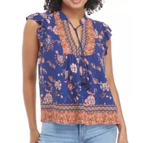 Gypsies & Moondust Sleeveless Flutter Sleeve Peasant Top Size Medium NWT - Picture 2 of 11